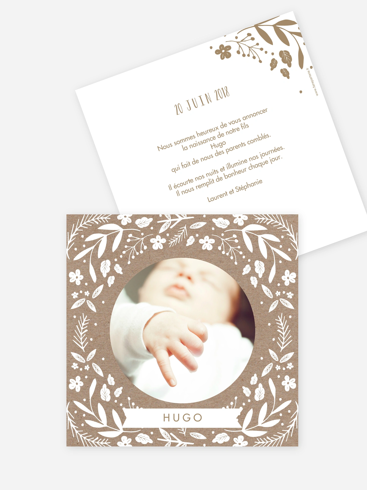 Faire-part naissance Kraft Floral