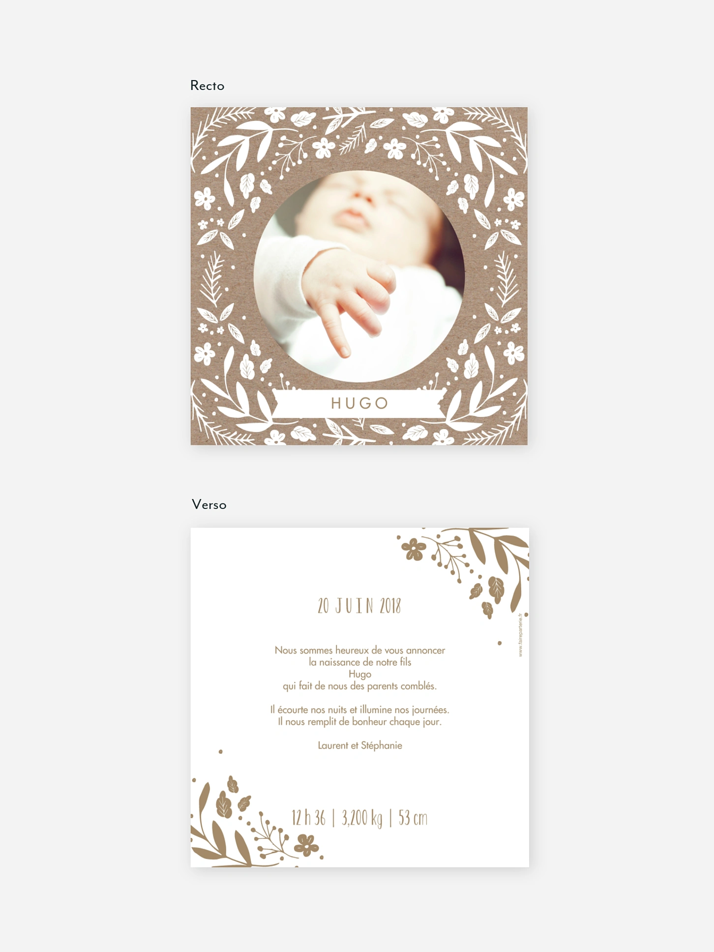 Faire-part naissance Kraft Floral