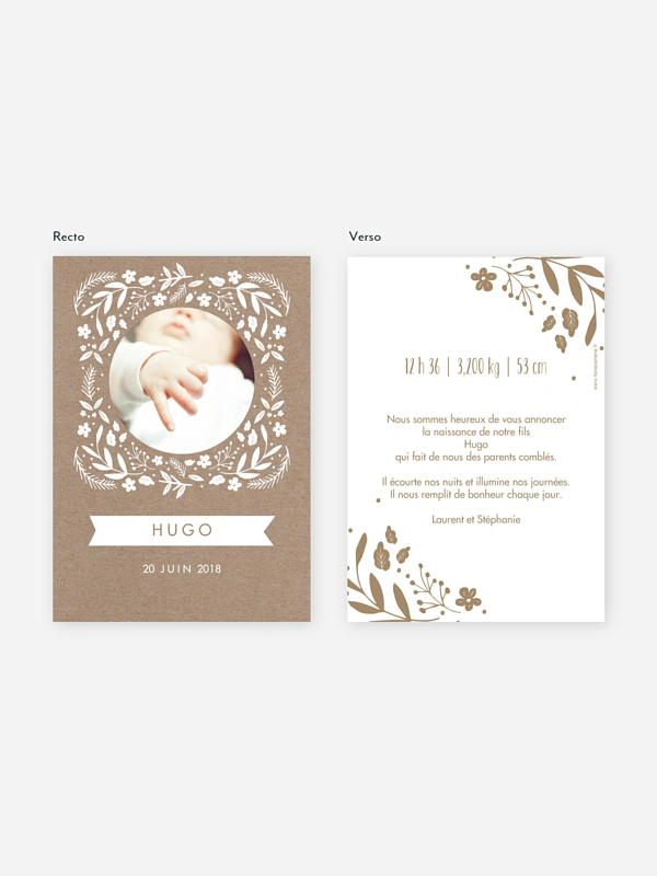 Faire-part naissance Kraft Floral
