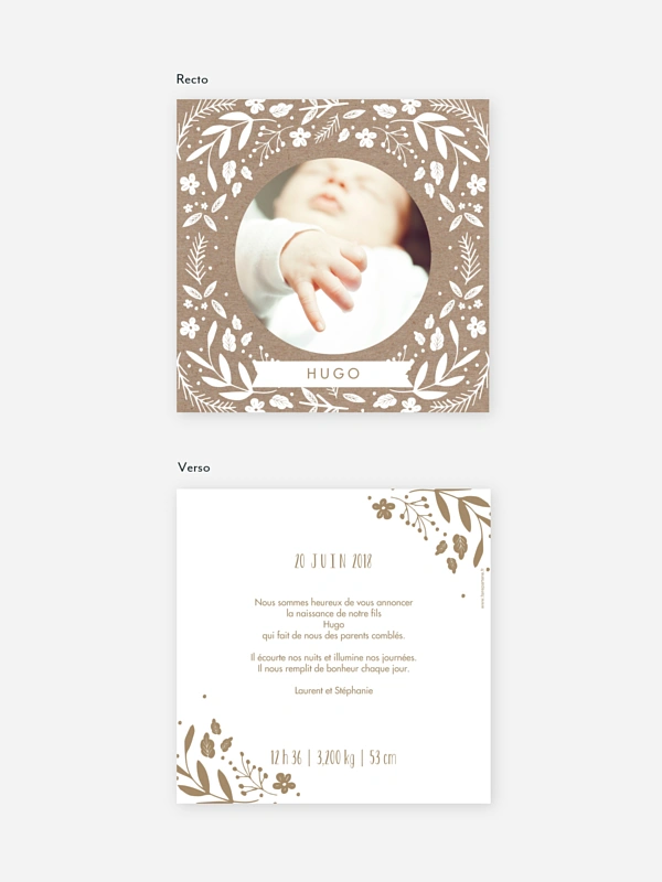 Faire-part naissance Kraft Floral