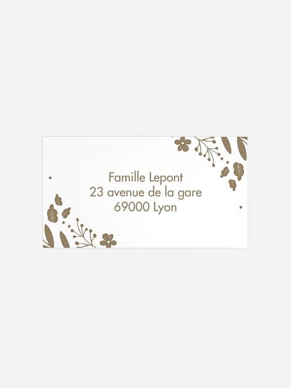 Étiquette destinataire baptême Kraft floral