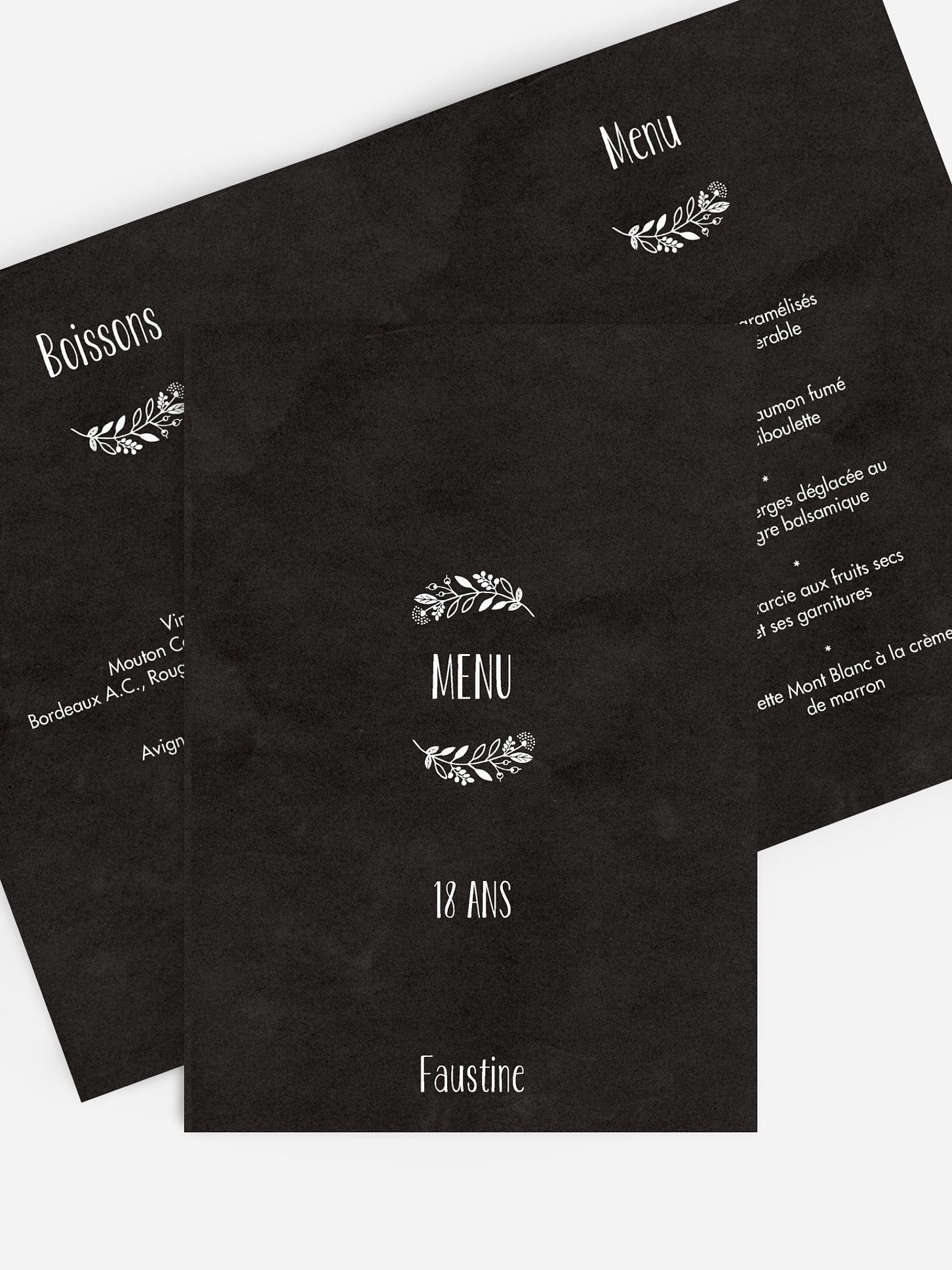 menu anniversaire Ardoise fleurie