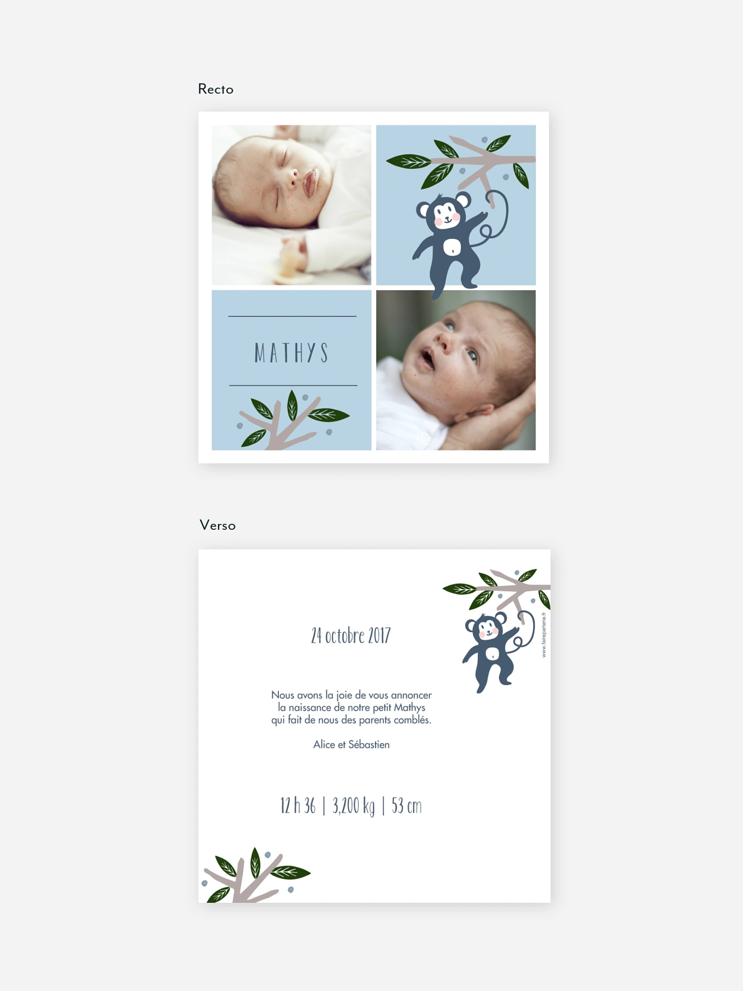 Faire-part naissance Petit singe