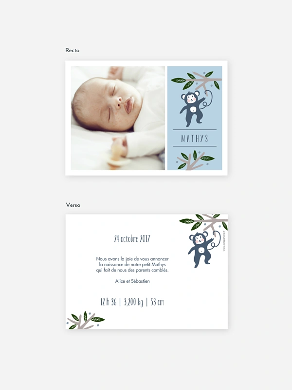 Faire-part naissance Petit singe