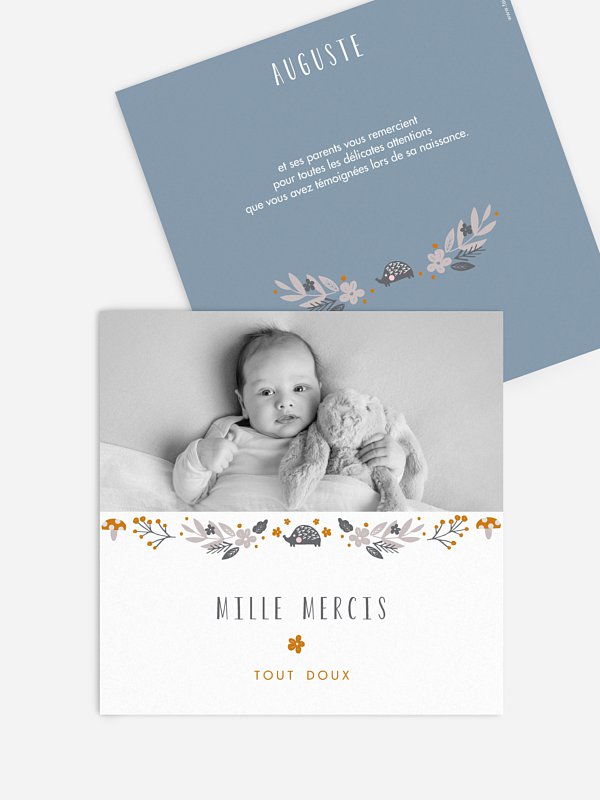Carte remerciement naissance Dans les bois