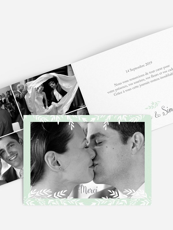 Carte de remerciements Feuilles d'amour