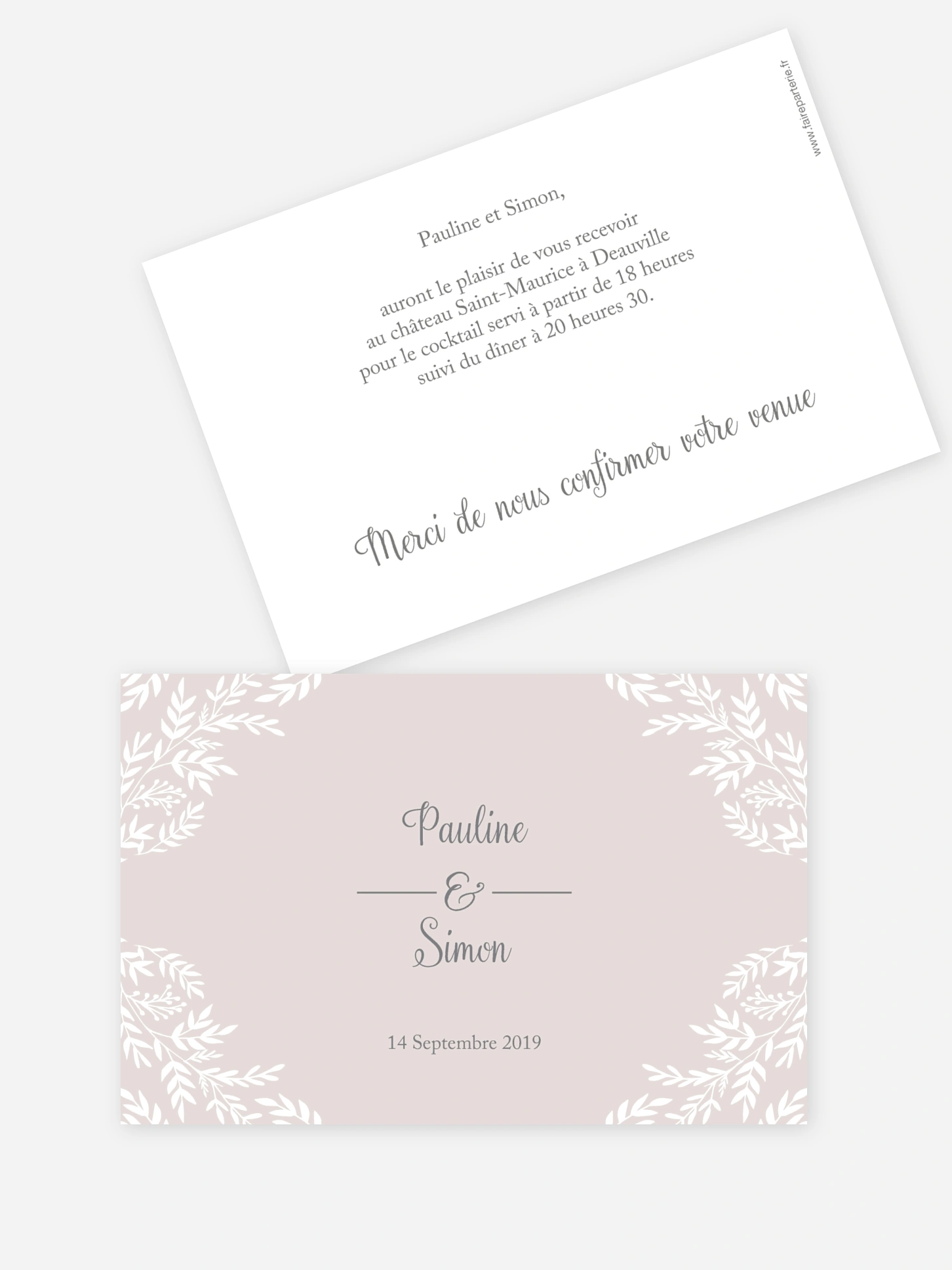 Carton d'invitation Feuilles d'amour