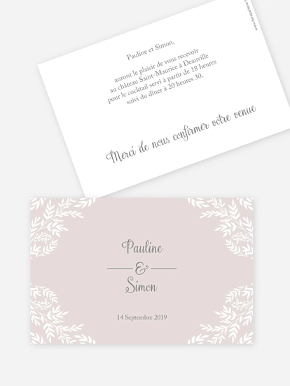 Carton d'invitation Feuilles d'amour