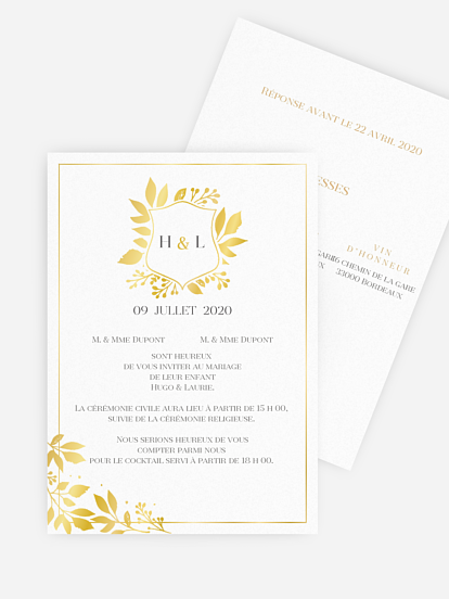 Faire-part de mariage Versailles Dorure