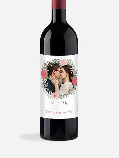 Étiquette bouteille Couronne de fleurs