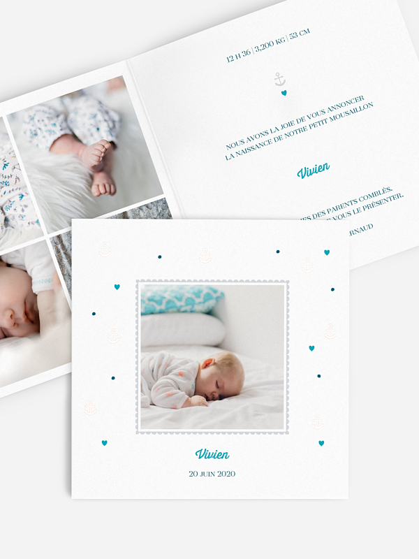 Faire-part naissance Petite ancre - dorure