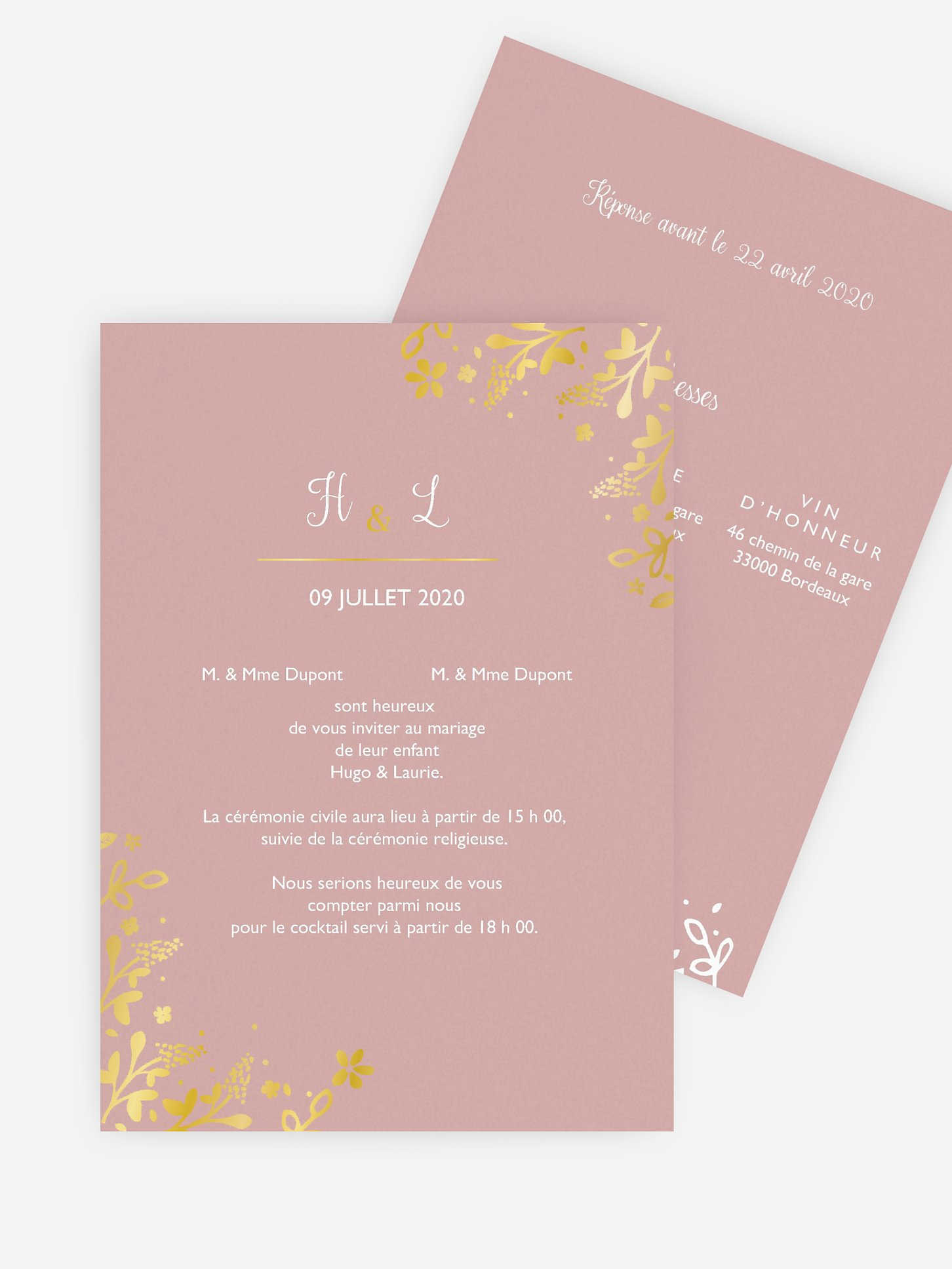 Faire-part de mariage Fleuri - Dorure