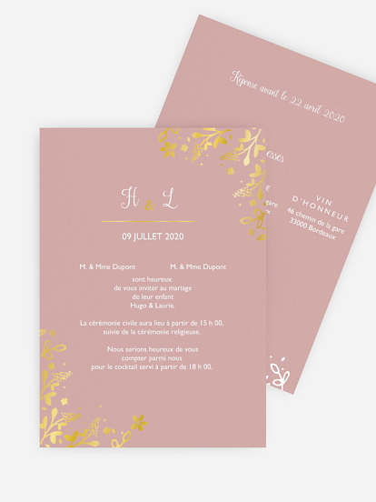 Faire-part de mariage Fleuri - Dorure