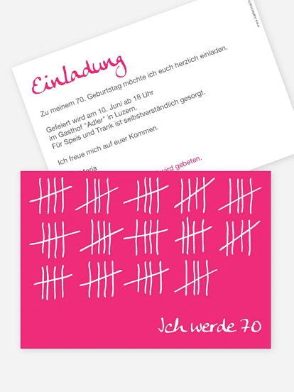 Einladung 70. Geburtstag Strichliste