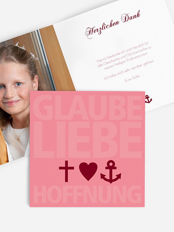 Dankeskarte Kommunion Glaube Liebe Hoffnung