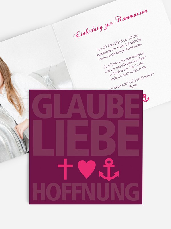 Kommunionseinladung Glaube, Liebe, Hoffnung