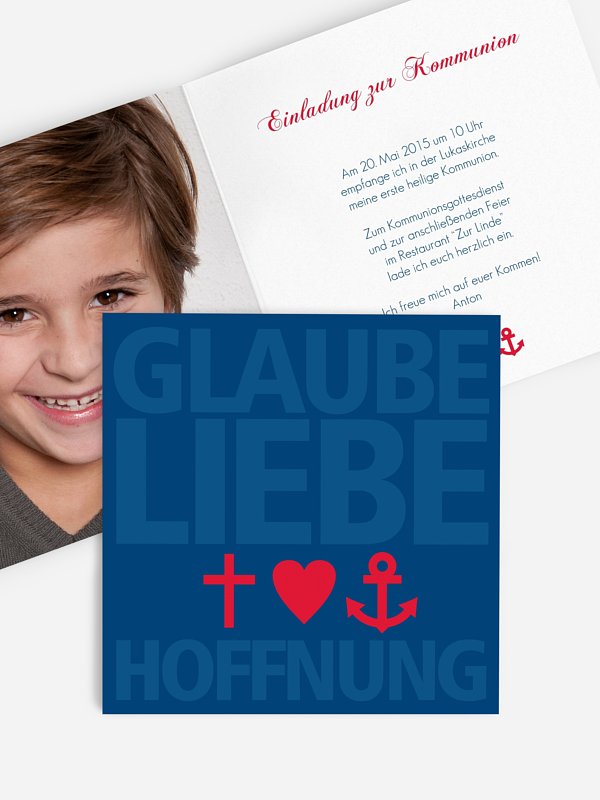 Kommunionseinladung Glaube, Liebe, Hoffnung
