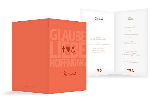 Menükarte Konfirmation Glaube, Liebe, Hoffnung