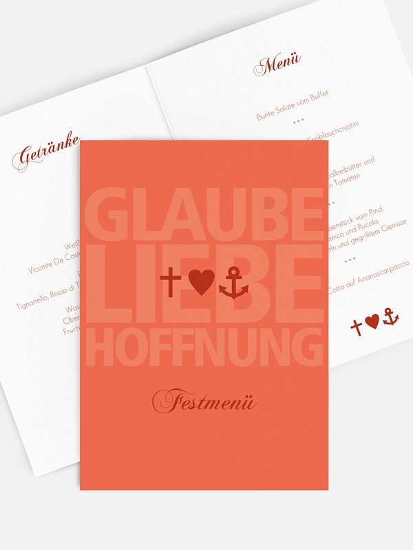 Menükarte Konfirmation "Glaube, Liebe, Hoffnung"
