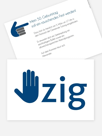Einladung 50. Geburtstag Handzeichen