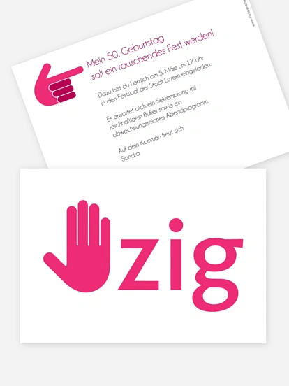 Einladung 50. Geburtstag Handzeichen