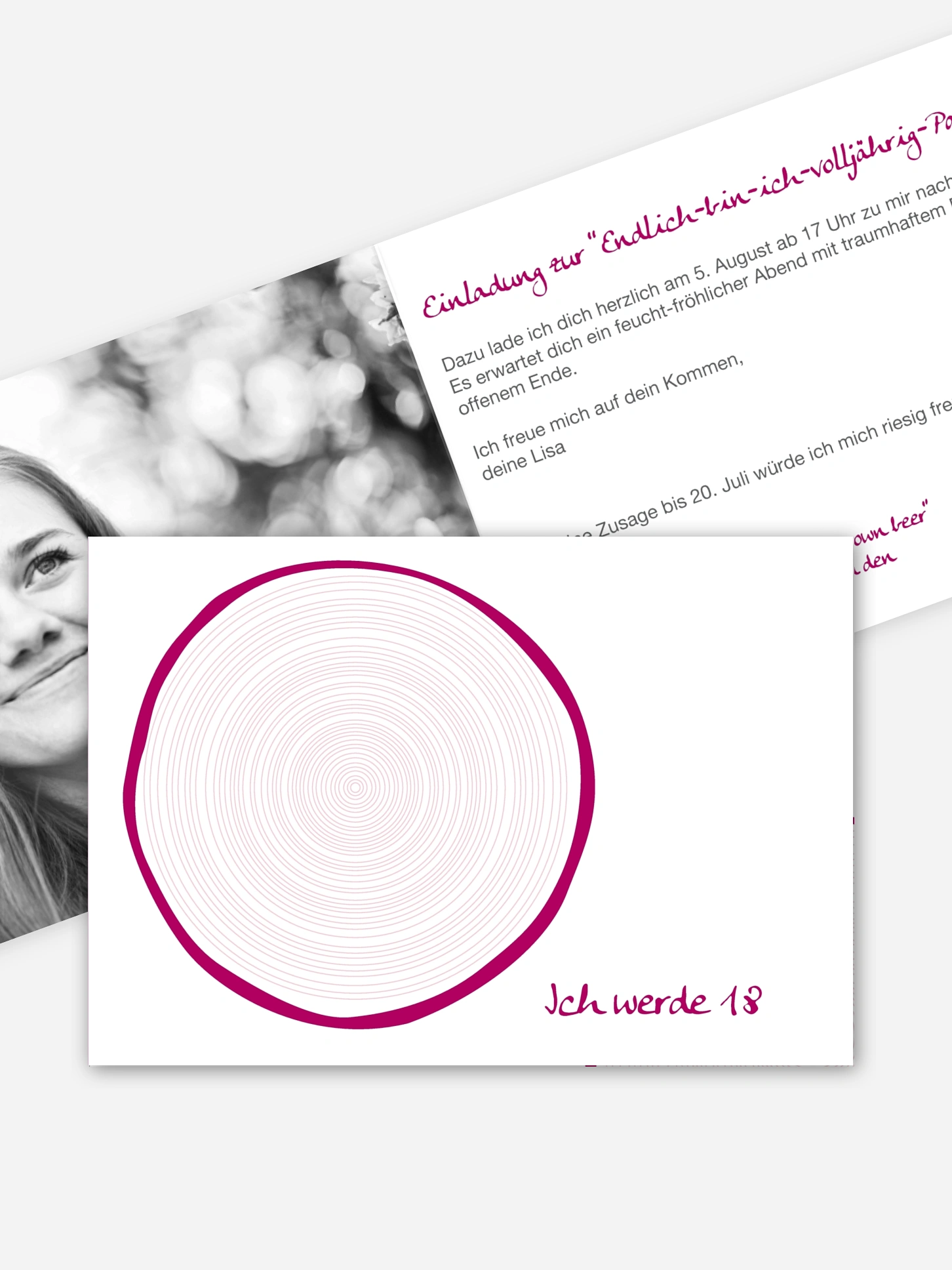 Einladung 18. Geburtstag Jahresringe