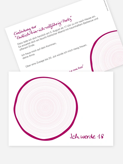 Einladung 18. Geburtstag Jahresringe