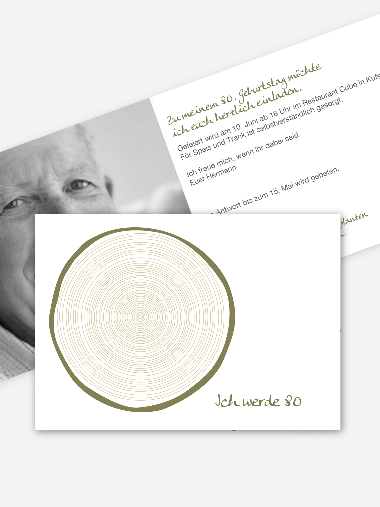 Einladung 80. Geburtstag Jahresringe