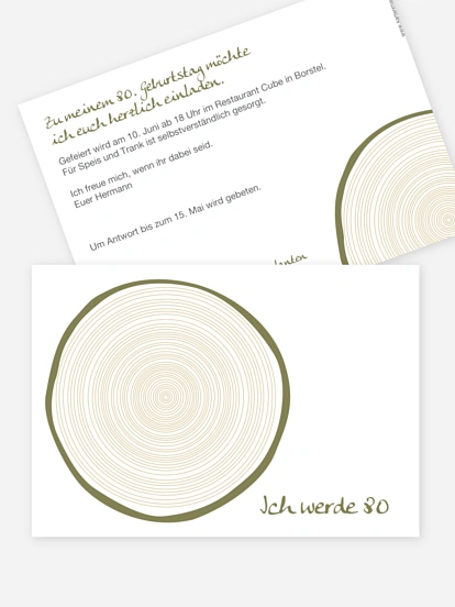 Einladung 80. Geburtstag Jahresringe