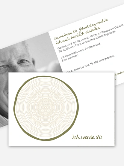 Einladung 80. Geburtstag Jahresringe