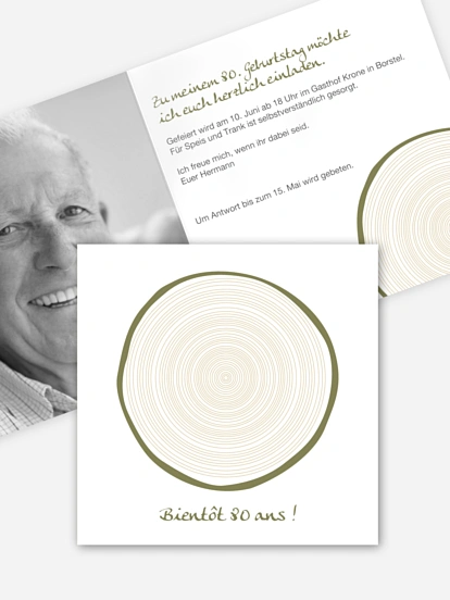 invitation anniversaire 80 Coeur de chêne