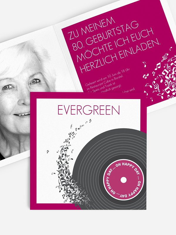 Einladung 80. Geburtstag Schallplatte