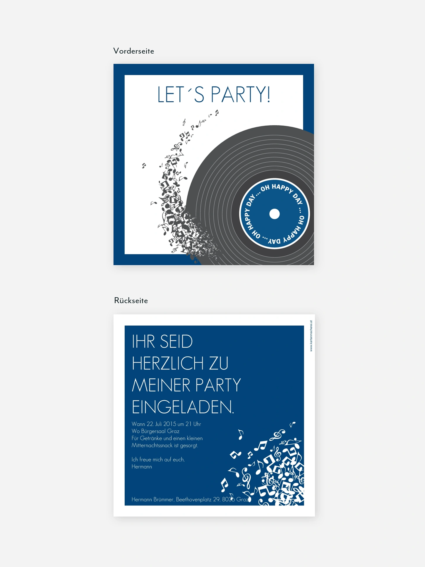 Partyeinladung Schallplatte