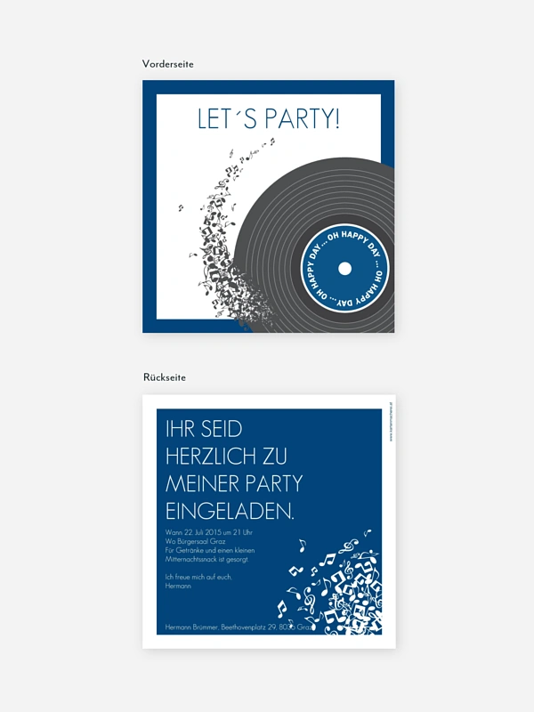 Partyeinladung Schallplatte