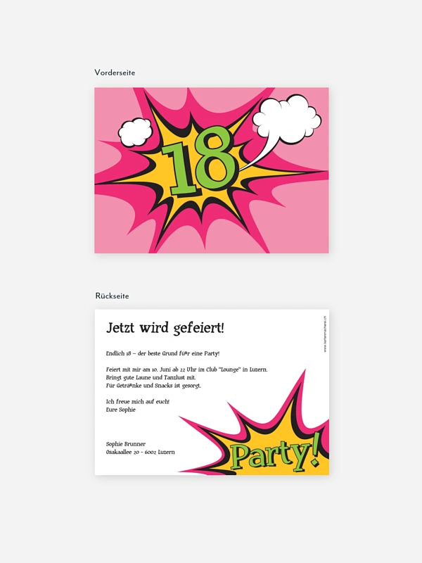 Einladung 18. Geburtstag Comic