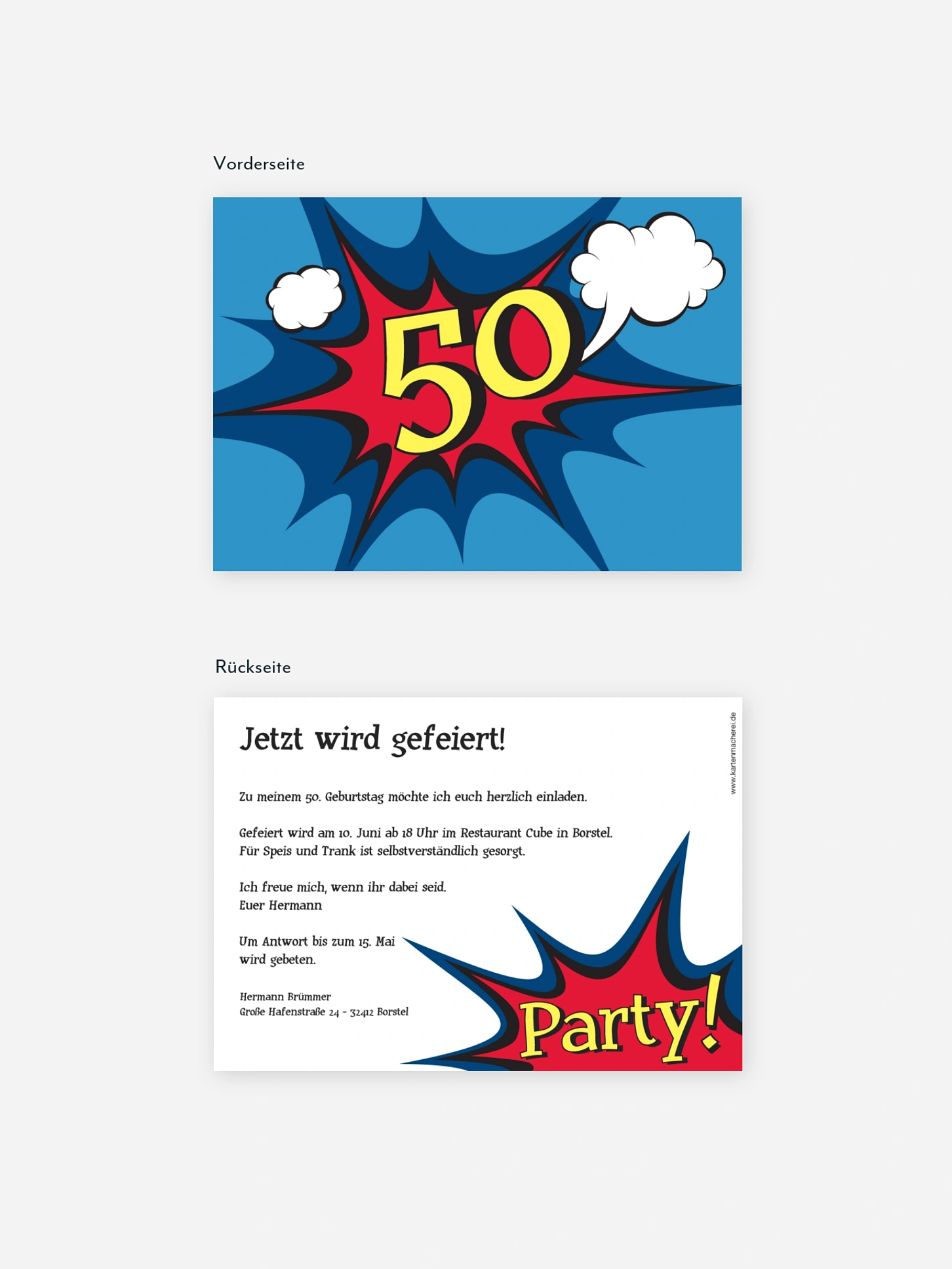 Einladung 50. Geburtstag Comic
