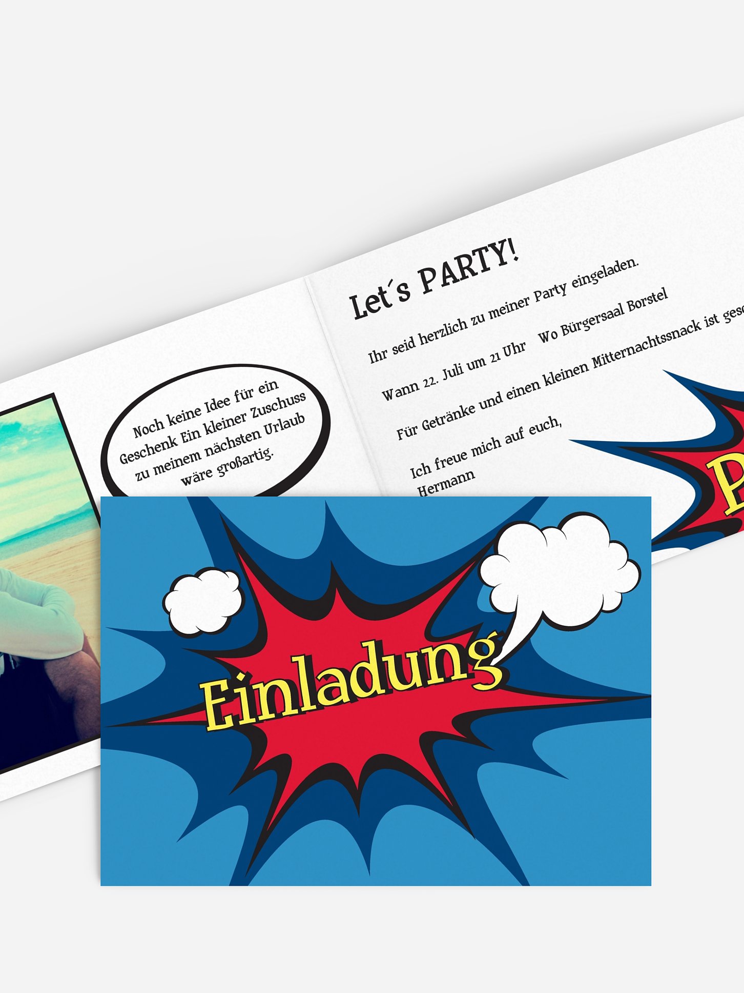 Partyeinladung Comic