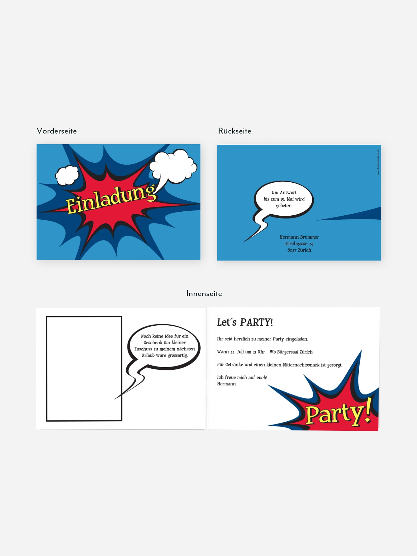 Partyeinladung Comic