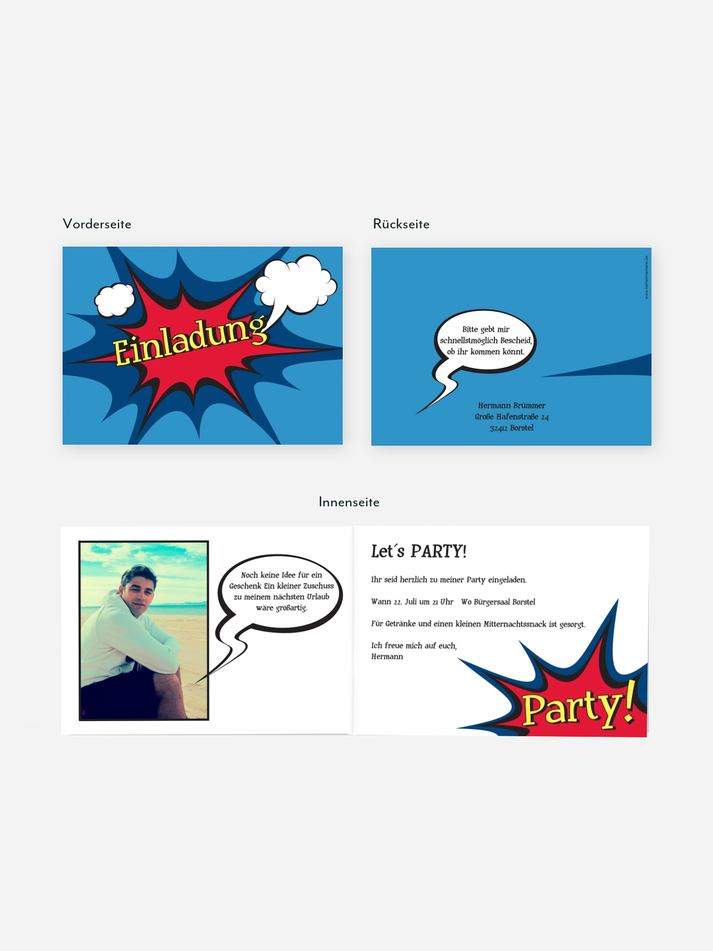Partyeinladung Comic