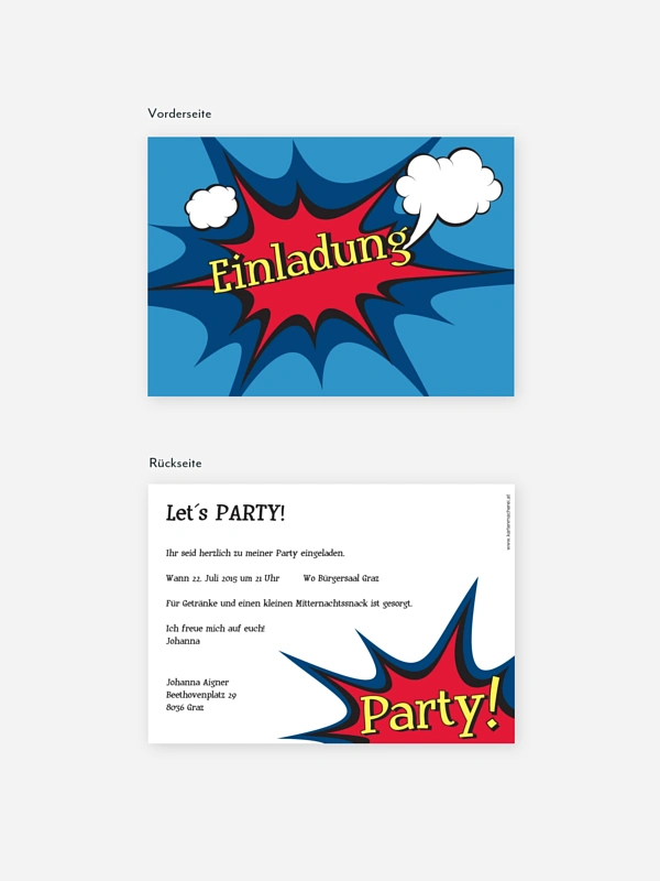 Partyeinladung Comic