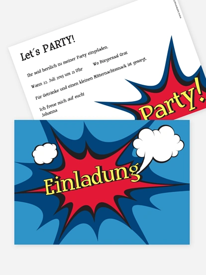 Partyeinladung Comic