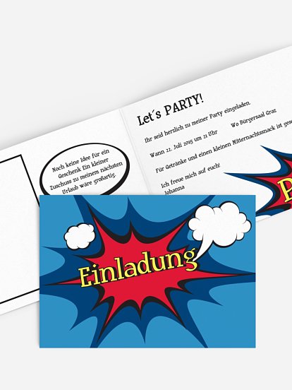 Partyeinladung Comic