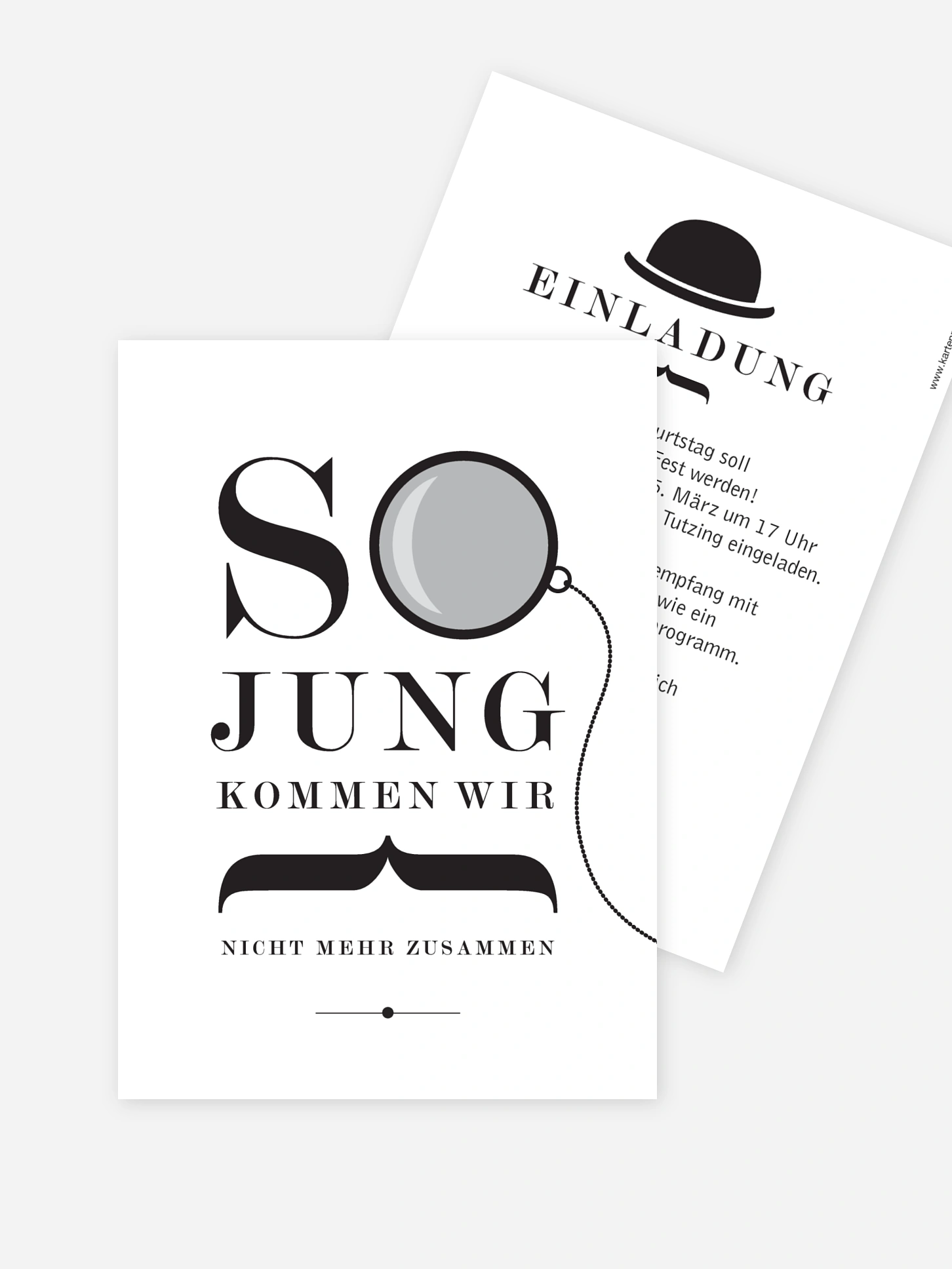 Einladung 30. Geburtstag in weiss, Postkarte hoch zum selbst gestalten. Geburtstagseinladung Design: Modern Dandy. Kartenmacherei Geburtstag|