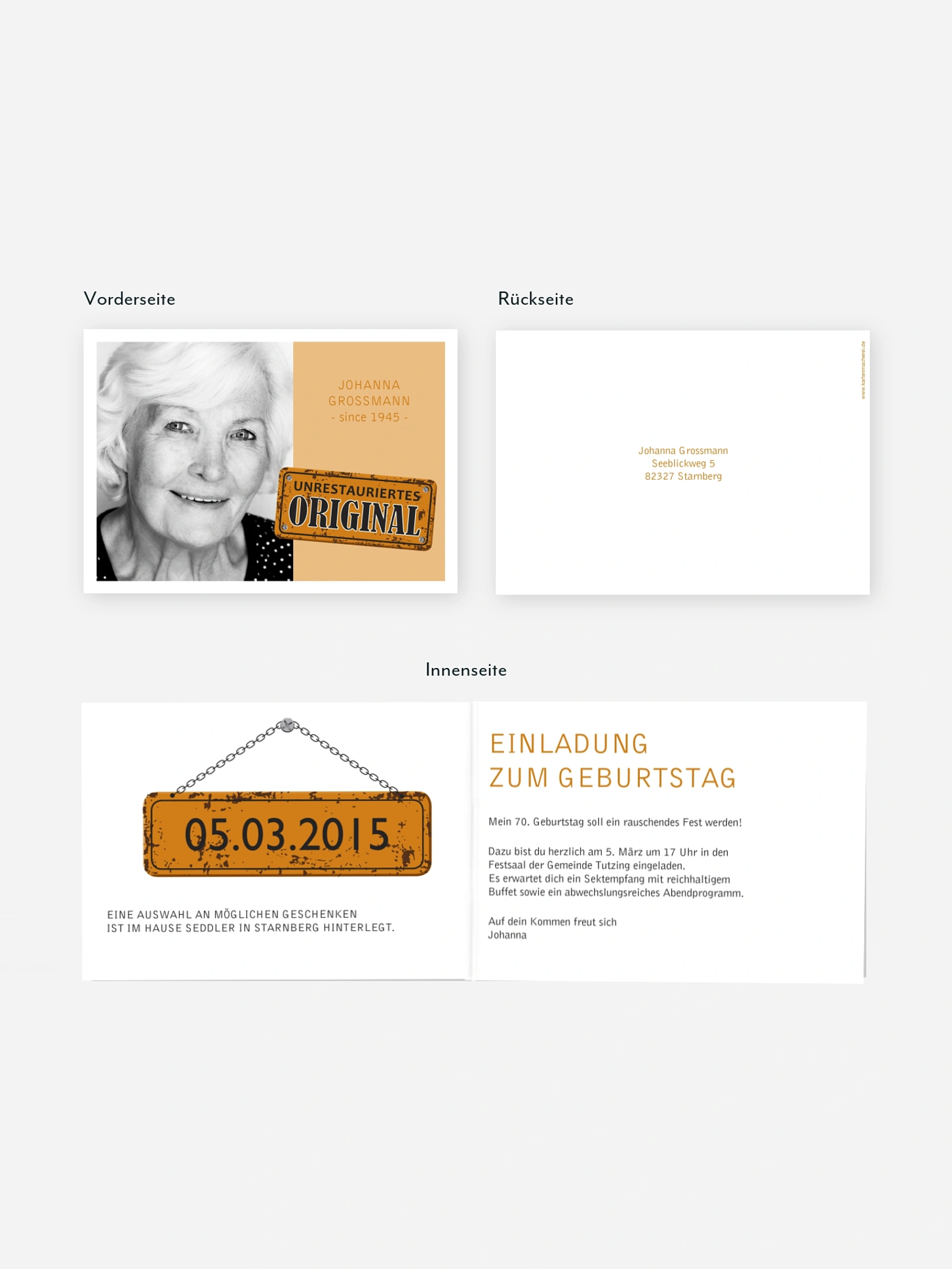 Einladung 70. Geburtstag Unrestauriertes Original