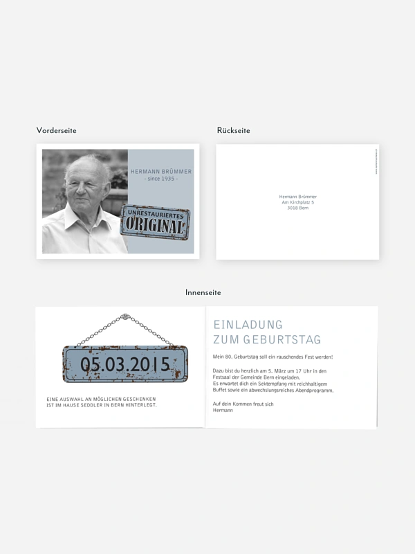 Einladung 80. Geburtstag Unrestauriertes Original