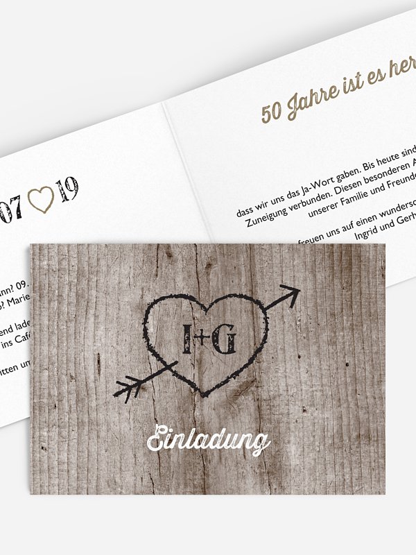 Einladung zur Goldenen Hochzeit Wooden Love