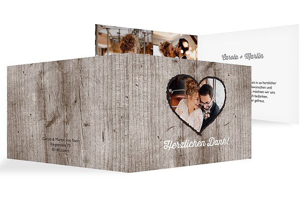 Dankeskarte Hochzeit Wooden Love