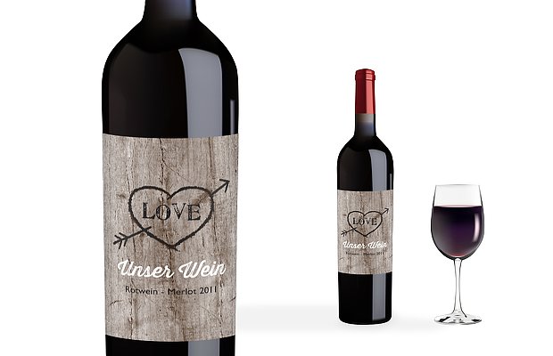 Flaschenetikett Hochzeit Wooden Love