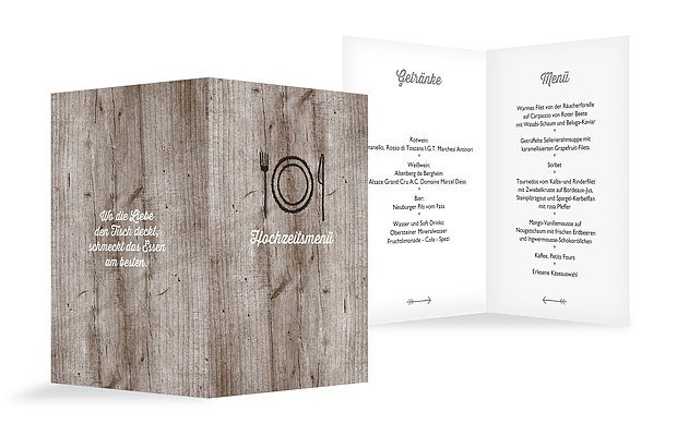 Menükarte Hochzeit Wooden Love