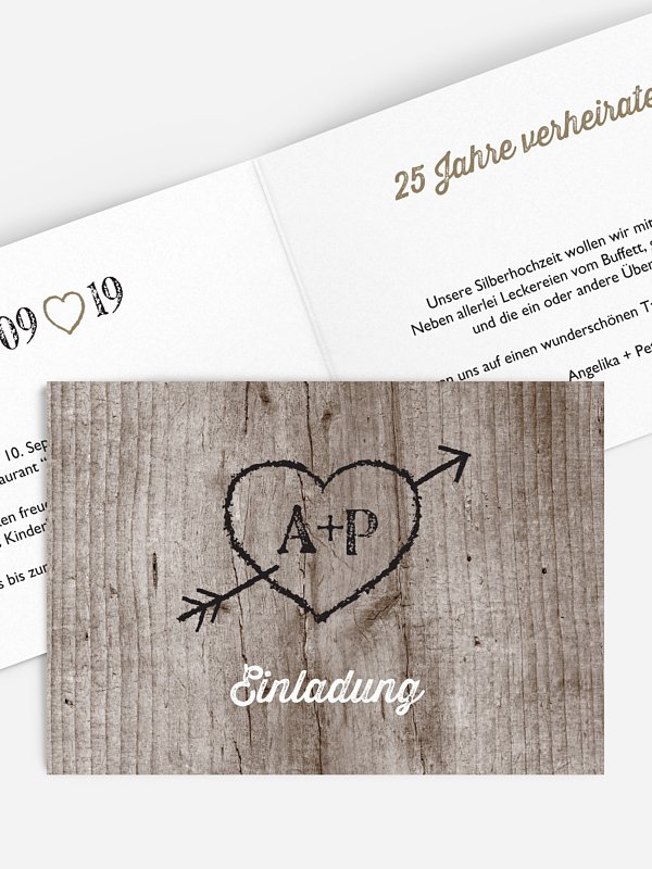 Einladung zur Silberhochzeit Wooden Love